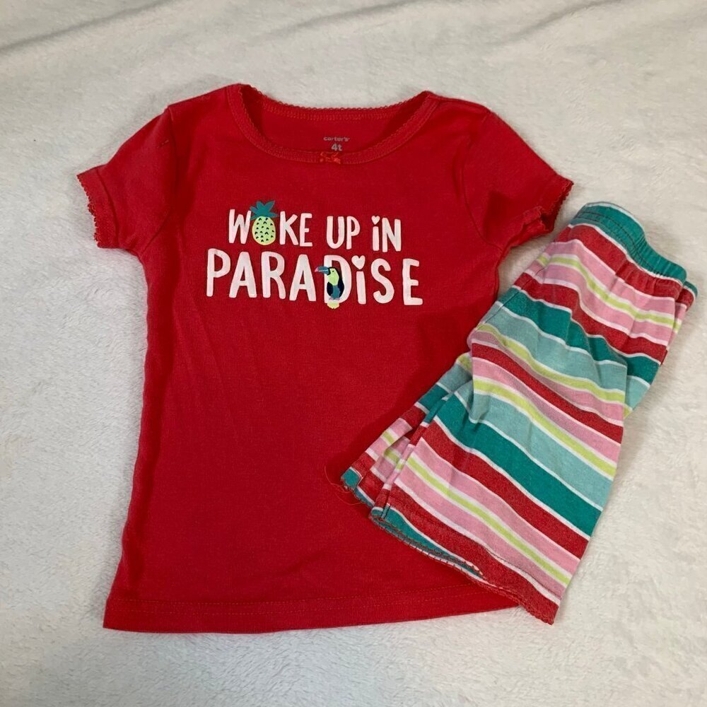 5/$25 Carter's Girls 4T‎ Woke Up In Paradise Red Toucan Pajama Set Shorts
